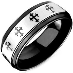 (Wholesale)Tungsten Carbide Cross Step Edges Ring - TG4096