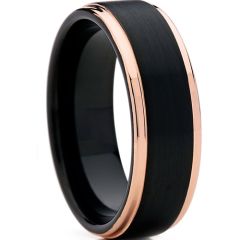 (Wholesale)Tungsten Carbide Black Rose Step Edges Ring-4102