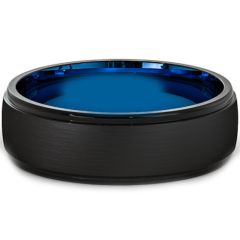 (Wholesale)Tungsten Carbide Black Blue Step Edges Ring - TG4106