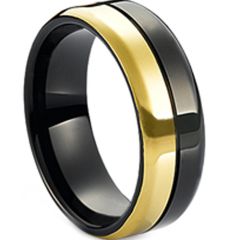 (Wholesale)Tungsten Carbide Black Gold Center Groove Ring-4150