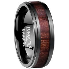 (Wholesale)Black Tungsten Carbide Wood Ring - TG4170