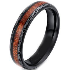 (Wholesale)Black Tungsten Carbide Damascus Wood Ring-TG4173