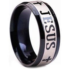 (Wholesale)Tungsten Carbide Cross Jesus Ring - TG4180