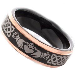 (Wholesale)Tungsten Carbide Black Rose Mo Anam Cara Celtic Ring-