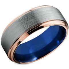 (Wholesale)Tungsten Carbide Blue Rose Step Edges Ring-4295