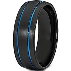 (Wholesale)Tungsten Carbide Black Blue Double Groove Ring-4372