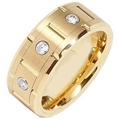 (Wholesale)Tungsten Carbide Tire Tread Ring With CZ - TG4389
