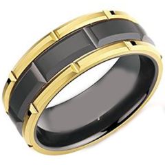 (Wholesale)Tungsten Carbide Black Gold Brick Pattern Ring-4394