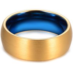 (Wholesale)Tungsten Carbide Gold Blue Dome Ring - TG4398