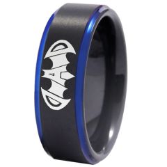 (Wholesale)Tungsten Carbide Black Blue Super Dad Bat Ring-4409