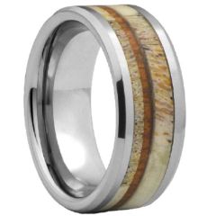 (Wholesale)Tungsten Carbide Deer Antler Wood Ring-4476
