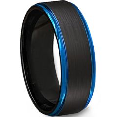 (Wholesale)Tungsten Carbide Black Blue Step Edges Ring-638