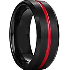 (Wholesale)Tungsten Carbide Black Red Center Groove Ring-4535