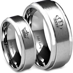(Wholesale)Tungsten Carbide King Queen Step Edges Ring - TG4582