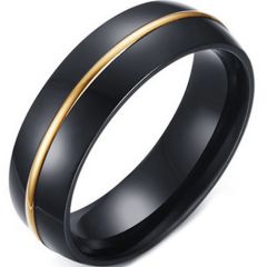 (Wholesale)Tungsten Carbide Black Gold Raised Center Ring-4591