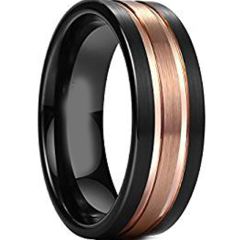 (Wholesale)Tungsten Carbide Black Rose Double Groove Ring-4613