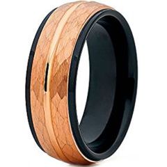 (Wholesale)Tungsten Carbide Black Rose Hammered Ring - TG4626