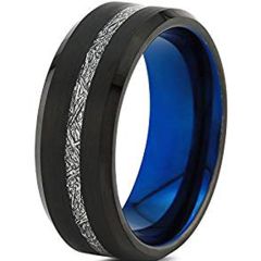 (Wholesale)Tungsten Carbide Black Blue Imitate Meteorite Ring-46