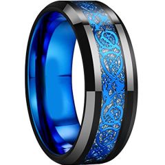 (Wholesale)Tungsten Carbide Black Blue Dragon Ring-TG4648
