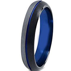 (Wholesale)Tungsten Carbide Black Blue Center Groove Ring-4652