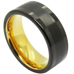 (Wholesale)Tungsten Carbide Black Gold Center Line Ring-4706