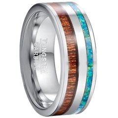 (Wholesale)Tungsten Carbide Ring With Crushed Opal & Koa Wood-5039