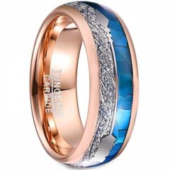 (Wholesale)Rose Tungsten Carbide Arrow Ring With Abalone Shell & Meteorite-5043