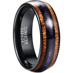 (Wholesale)Black Tungsten Carbide Ring With Meteorite & Wood-5434
