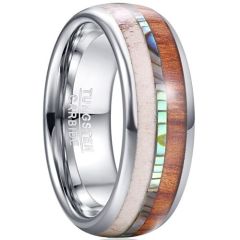 (Wholesale)Tungsten Carbide Deer Antler Abalone Shell & Wood Ring-5461