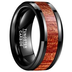 (Wholesale)Black Tungsten Carbide Wood Beveled Edges Ring-5463