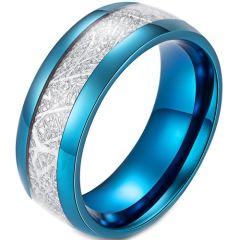 (Wholesale)Blue Tungsten Carbide Ring With Meteorite-5593