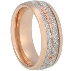 (Wholesale)Rose Tungsten Carbide Arrow Ring With Meteorite-5619