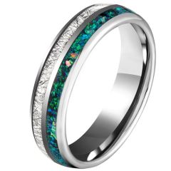 (Wholesale)Tungsten Carbide Meteorite & Crushed Opal Ring-5625