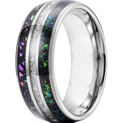 (Wholesale)Tungsten Carbide Meteorite & Crushed Opal Ring-5626