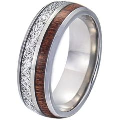 (Wholesale)Tungsten Carbide Koa Wood & Meteorite Ring-5770