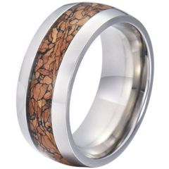 (Wholesale)Tungsten Carbide Dome Court Ring With Wood-5773