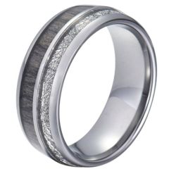 (Wholesale)Tungsten Carbide Ring With Deer Antler & Meteorite-5775