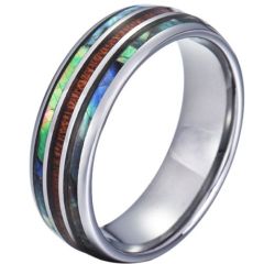 (Wholesale)Tungsten Carbide Abalone Shell & Wood Dome Court Ring-5785