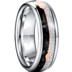 (Wholesale)Tungsten Carbide Rose Silver Arrow Ring With Carbon Fiber & Meteorite-5825