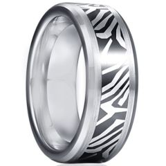 (Wholesale)Tungsten Carbide Black Silver Damascus Ring-5930