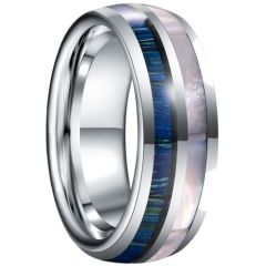 (Wholesale)Tungsten Carbide Abalone Shell & Koa Wood Dome Court Ring-5932