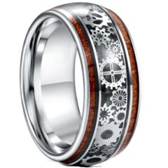 (Wholesale)Tungsten Carbide Gears Ring With Koa Wood & Carbon Fiber-5941