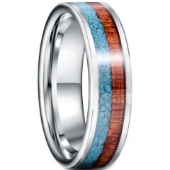 (Wholesale)Tungsten Carbide Turquoise & Wood Ring-5943