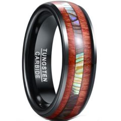 (Wholesale)Black Tungsten Carbide Abalone Shell & Wood Ring-5945