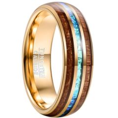 (Wholesale)Gold Tone Tungsten Carbide Abalone Shell & Wood Ring-5946