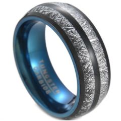 (Wholesale)Tungsten Carbide Black Blue Ring With Meteorite-6834