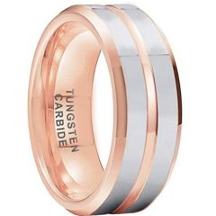 (Wholesale)Tungsten Carbide Rose Silver Center Groove Ring-6999