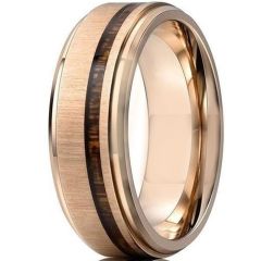 (Wholesale)Rose Tungsten Carbide Ring With Koa Wood-7001