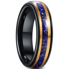 (Wholesale)Tungsten Carbide Black Gold Tone Crushed Opal & Meteorite Ring-7035