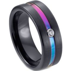 (Wholesale)Tungsten Carbide Black Rainbow Ring With Cubic Zirconia-7057